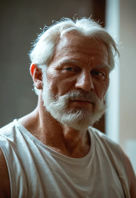 score_9, score_8_up, score_7_up, old man, beard, short hair, white hair, portrait, rim light, highly detailed , skin, skin pores, 8k, skin imperfections , <lora:zy_Skin_Enhancer_v1:0.75>