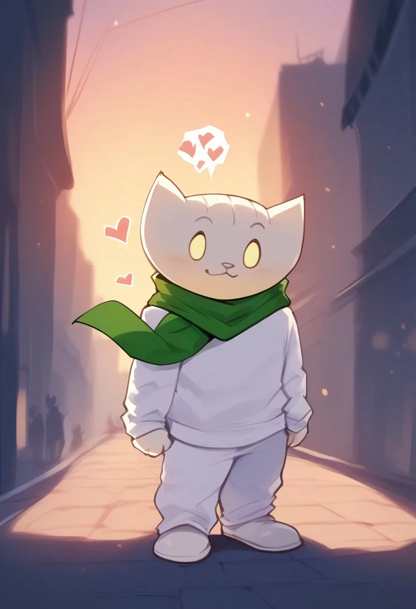 score_9, score_8_up, score_7_up , masterpiece, beautiful, 1 boy, solo
,TherisDoki, Cat Boy, furry, cute, chibi, cat ears, animal nose, o o,
, green scarf.
cat Boy, furry, cute, chibi, cat ears, animal nose, o o,
white long sleeves sweater, white pants, standing, hearts rain, city backgorund, white colored city