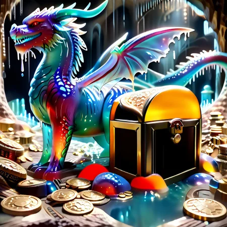 1dragon, highly detailed blue dragon, blue dragon made out of slime, scaly blue slime dragon, slime dragon with red eyes, blue slime dragon laying in its hoard, blue slime dragon with wings, dragon wings,
multi-colored gems made out of slime, in a room of treasure made out of slime, gold coins and bars made out of slime, wood-like treasure chest made out of slime, wood-colored slime chest, individual coins made out of slime, gold slime coins, piles of coins,
treasure-room, treasure, treasure chest, gemstone, coins, gold bars, gold pile,
everything made of slime, No simple background,
((translucent slime)), ((transparent slime)), (bioluminescent slime), sl1m3, slime, ais-blmn, watce, je11y, thickwater, great lighting, ral-lava, even lighting, no bright spots,