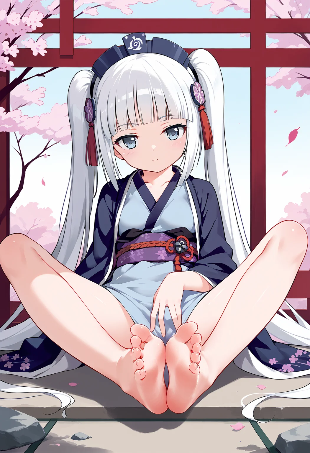 score_9, score_7_up,source_anime,anatomically correct,best perspective BREAK
<lora:feetsandwich:1>
feetsandwich, 1girl, barefoot, sitting
<lora:Hitotsubashi Sayo-ä¸ãæ© å°å¤:0.6> hitotsubashi sayo\(samurai vandalism)\, long hair, white hair, twintails, bangs, blunt bangs, japanese clothes, kimono, blue kimono, hair ornament,