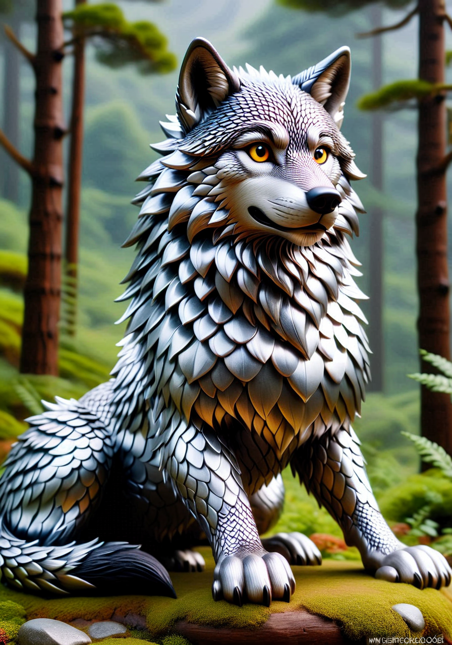 a photo of a wolf, scaleboundsdxl, <lora:scaleboundsdxl:1>, best quality, masterpiece