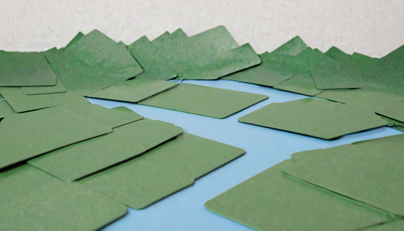 plastkort, a river landscape made from single colored rectangular plastic cards, <lora:Plastkort_epoch_8:1>