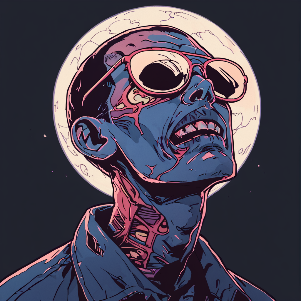 score_9,score_8_up,score_7_up, ,score_6_up,score_5_up,,score_4_up,  <lora:retro-neon-style:0.8>,
retro_neon, solo, 1boy,zombie, male focus, simple background, teeth, moon, black background, sunglasses,