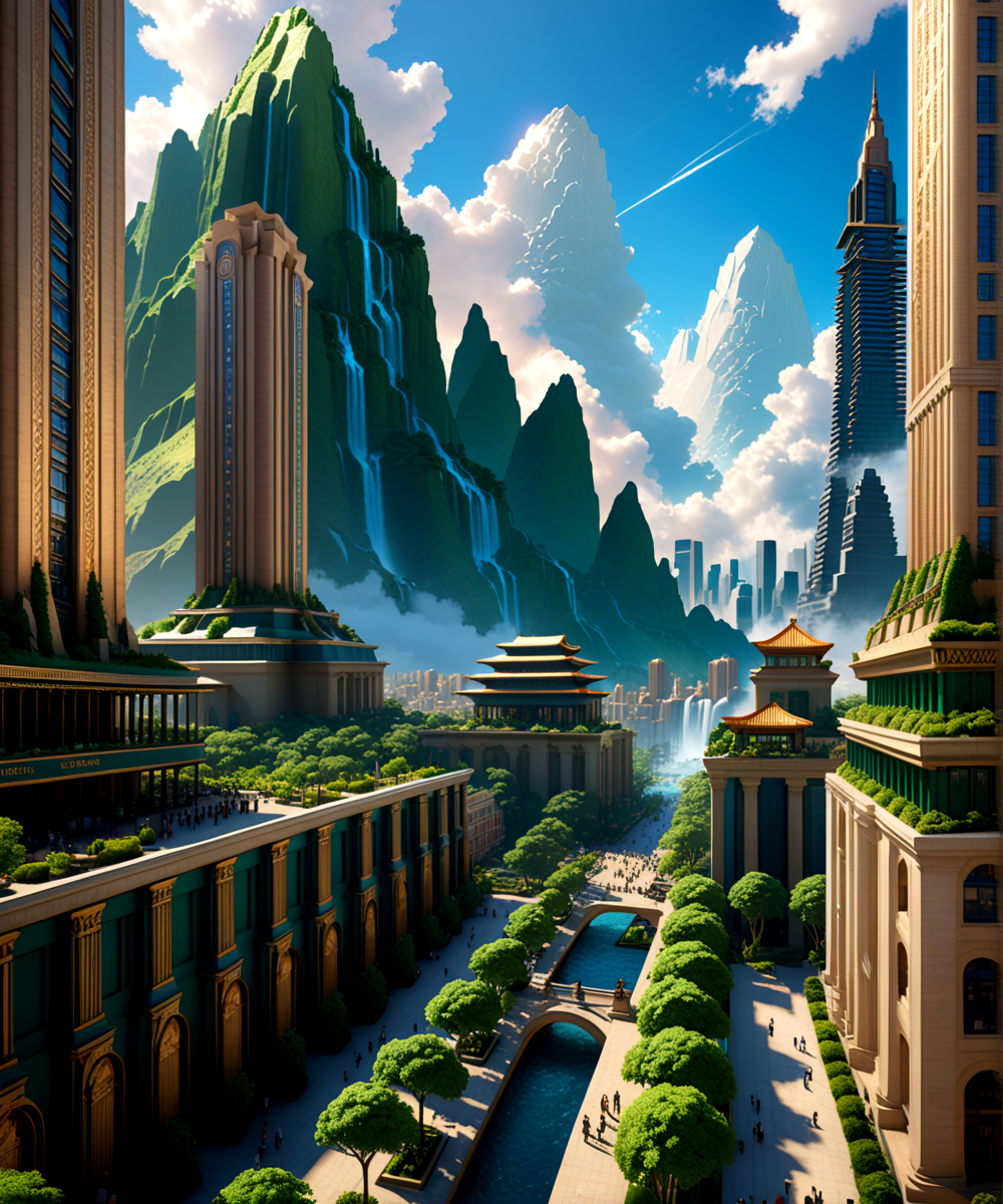 score_9, score_8_up, score_7_up,
<lora:Sumerian_Architecture_(Architecture)_(SDXL)_(AD):0.8> SSumerian, scenery, building, city, cityscape, monumental architecture, architecture, 
8K, In'ei, chiaroscuro, soft natural volumetric cinematic perfect light, perfect depth of field shot, ray tracing, photometry, beautiful, subsurface scattering, idealized modern city, busy city center, parks and greenery areas, parks, plazas, skyscrapers, hyper detailed, art by Thomas Kinkade, detailed background, detailed photographic fluffy anime clouds, Unreal Engine, CGI render, absurdly detailed, modern era photograph, 
BREAK zPDXL, zPDXLxxx, <lora:wowifierXL:0.2> art by mooncryptowow <lora:sdxl_lightning_8step_lora:0.4> <lora:detailed_notrigger:0.5>