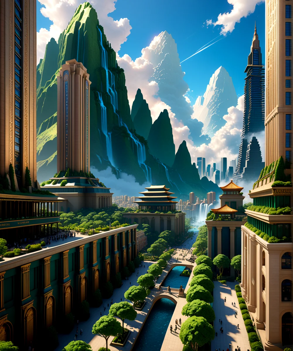 score_9, score_8_up, score_7_up,
<lora:Sumerian_Architecture_(Architecture)_(SDXL)_(AD):0.8> SSumerian, scenery, building, city, cityscape, monumental architecture, architecture,
8K, In'ei, chiaroscuro, soft natural volumetric cinematic perfect light, perfect depth of field shot, ray tracing, photometry, beautiful, subsurface scattering, idealized modern city, busy city center, parks and greenery areas, parks, plazas, skyscrapers, hyper detailed, art by Thomas Kinkade, detailed background, detailed photographic fluffy anime clouds, Unreal Engine, CGI render, absurdly detailed, modern era photograph,
BREAK zPDXL, zPDXLxxx, <lora:wowifierXL:0.2> art by mooncryptowow <lora:sdxl_lightning_8step_lora:0.4> <lora:detailed_notrigger:0.5>