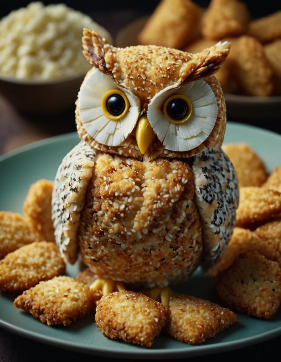 cinematic film still an owl made of breaded food
 <lora:Breaded_Food_XL-000009:1>, , <lora:FILM_PHOTOGRAPHY_STYLE:0.25> . shallow depth of field, vignette, highly detailed, high budget, bokeh, cinemascope, moody, epic, gorgeous, film grain, grainy