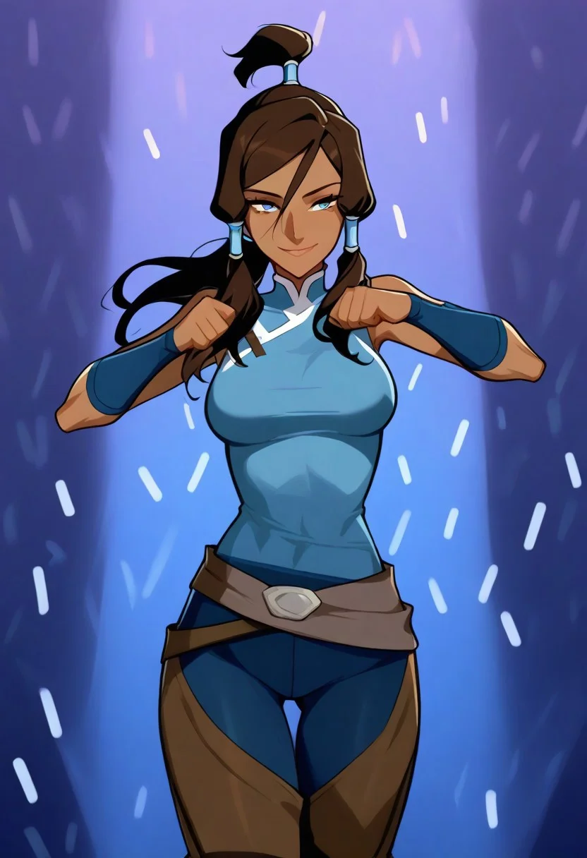 4RCH0N, Jabstyle, Expressiveh, Score_9, score_8_up, score_7_up, score_6_up, dynamic pose, KOrra, ,1 young woman, solo, femenine, blue eyes, brown eyelashes, brown hair, long hair, ponytail, dark skin, dark-skinned female, hair tubes, topknot,, tiny waist, perfect waist to hip ratio, flat stomach, eyesHD, detailed eyes, orgasmic look, smile, female focus, perfect face, perfect anatomy, perfect legs, detailed eyes, high definition eyes, most erotic picture in the world, medium breasts, firm breasts, (intricate detailing:1.6 faces & eyes & ears & nose & lips & skin & curves & shapes & body parts & anatomy),(wearing: bodysuit, red gloves, belt,knee boots), sexy, (seductive-pose:1.4), <lora:shikairo-days-dance-illustriousxl-lora-nochekaiser:1>, shikairo days dance, shikairo days dance (meme), dancing, meme, clenched hands, glowsticks, smile, cowboy shot, blank background, seductive, innocent, sharp, rating_explicit