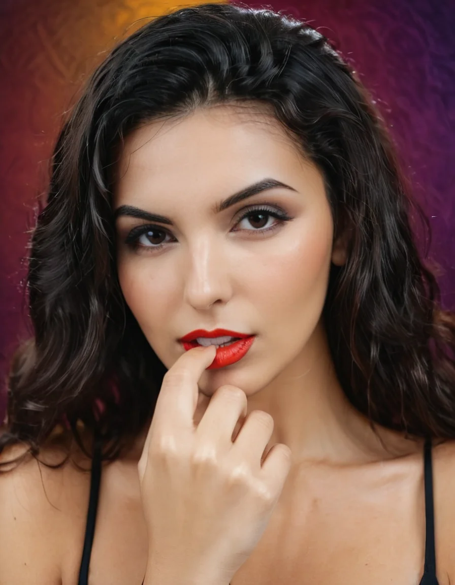 photograph a beautiful woman, fl1irty, finger on lips, 50mm . cinematic 4k epic detailed 4k epic detailed photograph shot on kodak detailed cinematic hbo dark moody, 35mm photo, grainy, vignette, vintage, Kodachrome, Lomography, stained, highly detailed, found footage, a beautiful woman, fl1irty, finger on lips, bright glowing, highly detailed, handsome, dramatic, intricate, elegant, luxury, delicate, sharp focus, expressive, attractive, very creative, extremely charming, cinematic, elaborate, cute, sublime, amazing, epic, brilliant, breathtaking, complex, vibrant, surreal, complimentary colors, cool, iconic, illuminated background