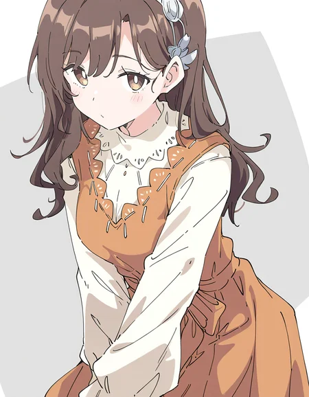 yaxian,1girl,solo,looking at viewer,simple background,white background,cowboy shot,brown eyes,<lora:yaxian-000014:1.2>,, masterpiece, best quality, very aesthetic, absurdres,newest, incredibly absurdres,, (Ixy:0.6)),(hiten \(hitenkei\):0.7),