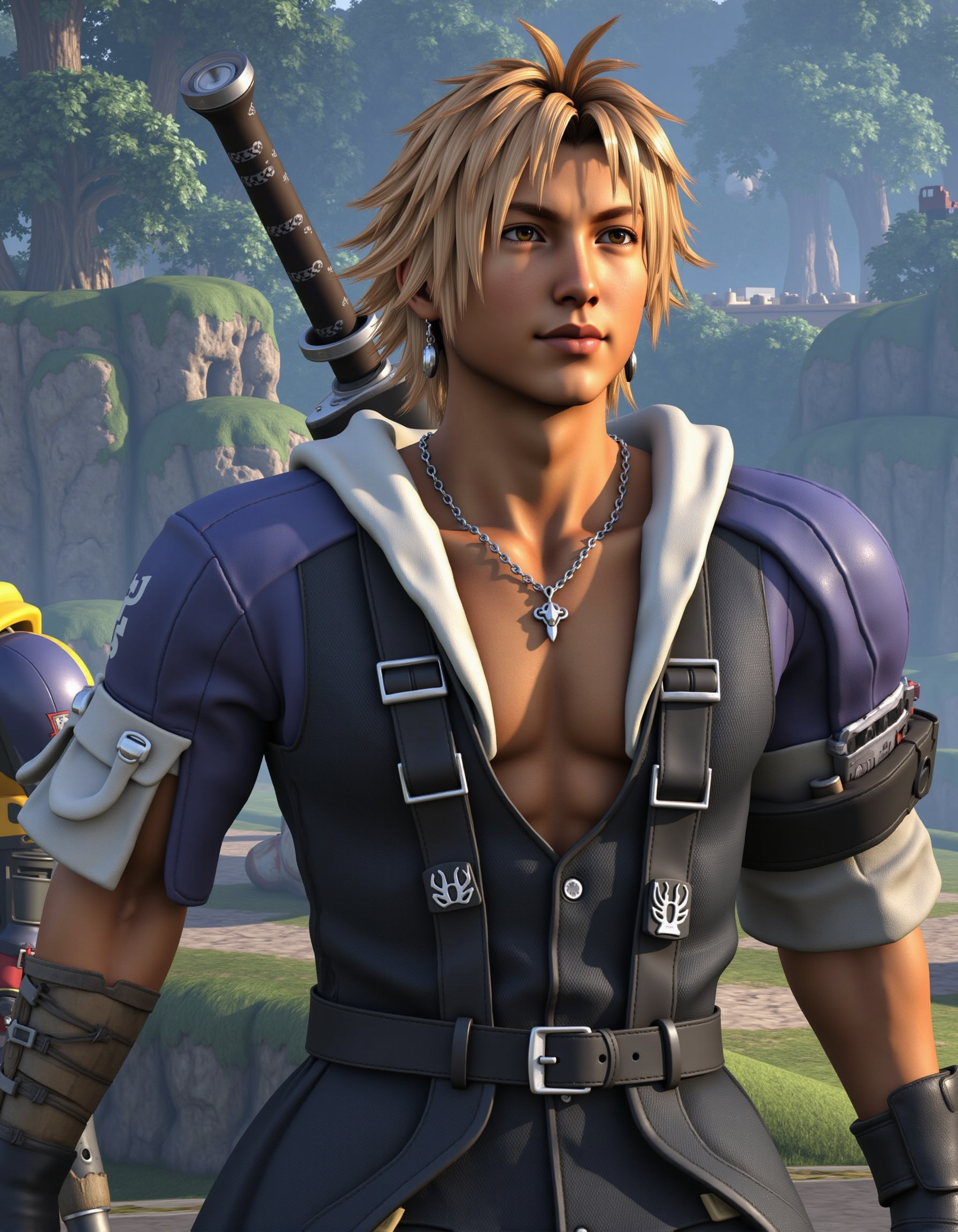 Tid_dus_2025, The image is a CGI-rendered digital artwork featuring Tidus in a Fantasy Background <lora:Tidus_(Locale):1.0> <lora:AntiBlur:1.0>