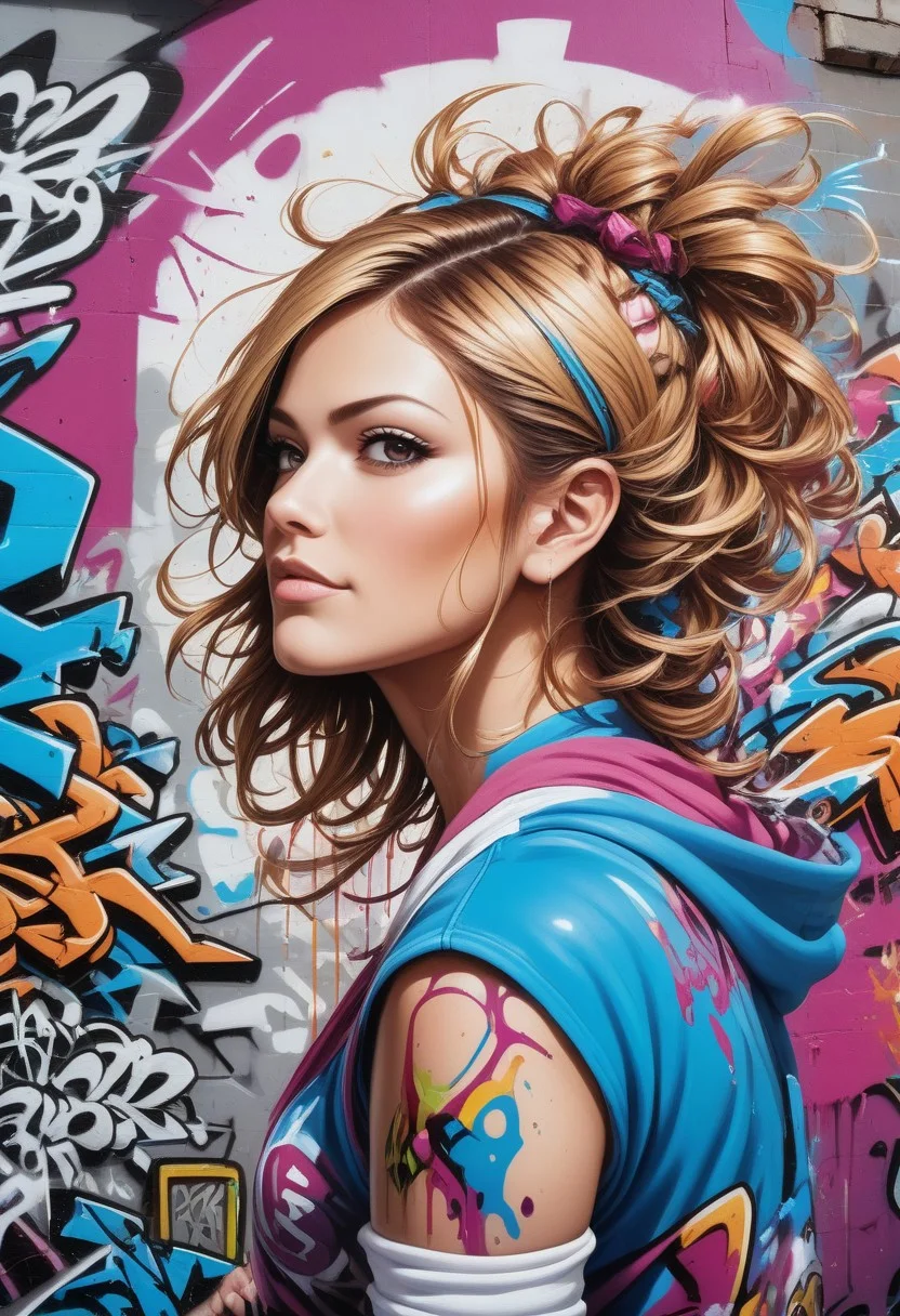 Jed-Gr4ff1t1,dolleijSDXL01, masterpiece, full of details, positive emotional, wallpaper enginge, <lora:GraffitiStyle-000003:0.7>, anime comics art , Selective focus, dramatic, studio anime, emotive, colorful, fine polished, professional creative, pure, cinematic light, great composition, contemporary, deep aesthetic