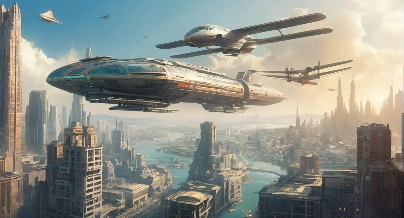 concept art of <lora:Metropolis City:1>
metropolis city a futuristic city with a plane flying over it, digital artwork, illustrative, painterly, matte painting, highly detailed