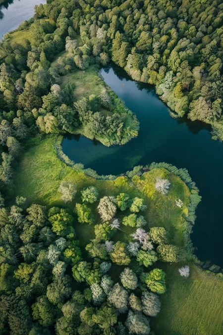 nature, day, tree, water, river, forest, traditional media, grass, bush, from above,DJI Mavic Air 2 with Built-in 24mm f-2.8<lora:nature sdxl:0.8>