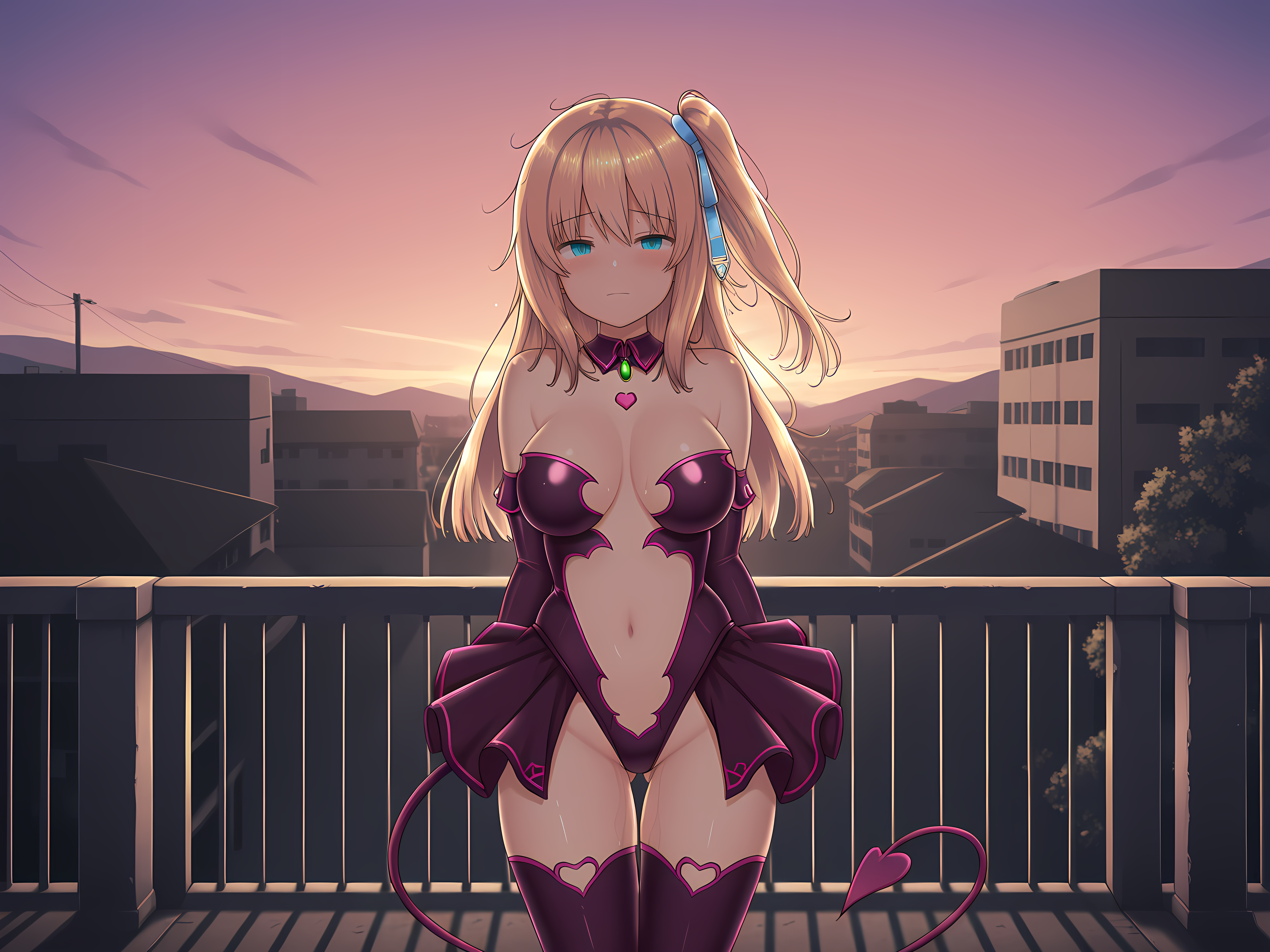 <lora:1:1>,1girl,Celesphonia,succubus outfit,tail,outdoors,showgirl skirt,large breasts, looking at viewer,, masterpiece,best quality,amazing quality,