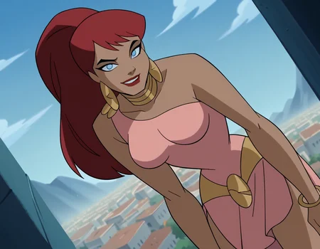 score_9, score_8_up, score_7_up, source_anime,
giganta, <lora:giganta-dcau-ponyxl-lora-nochekaiser:1>,
giganta, blue eyes, red hair, dark skin, dark-skinned female, makeup, lipstick, ponytail,
dress, jewelry, earrings, bracelet, pink dress,
outdoors, cityscape, bent over, smile,
looking at viewer, solo, dutch angle, cowboy shot,