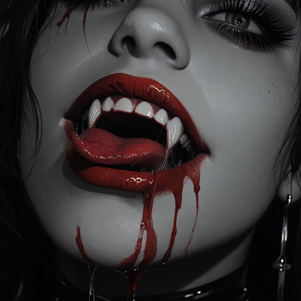 score_9,score_8_up,score_7_up,monochrome,grainy,greyscale,grainy image,blurry,at3r4,solo,1girl,red lips,gothic,red lips,fangs,teeth,tongue out,dripping,blood,dark background,close-upl