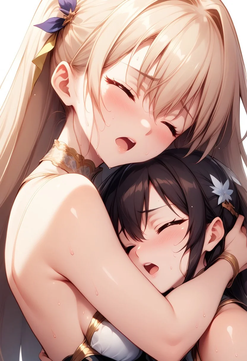 (comic:1.2), score_9,score_8_up,score_7_up, shiny skin, sweaty:1.4, rating_explicit, beautiful woman, cowboy shot, POV,
<lora:yuri close contact concept>,2girls, close contact, hug from side, sniff, arm lock,
closed eyes tightly, ecstasy, open mouth, blush, sweat, head tilt, painful,