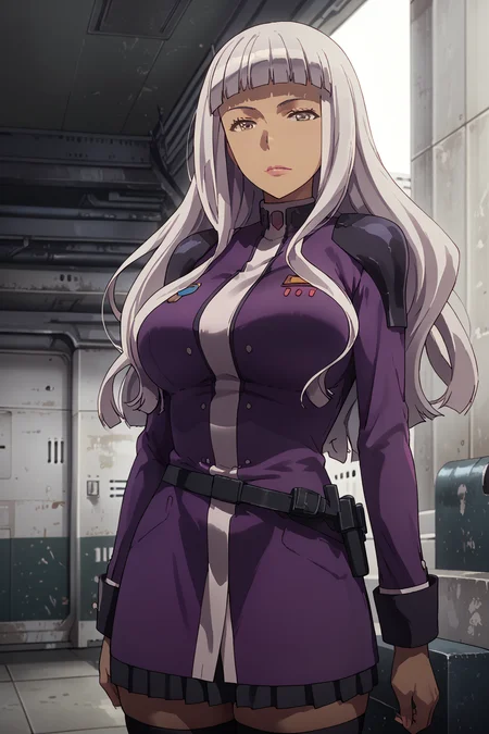 score_9, score_8_up, score_7_up, score_6_up, score_5_up, score_4_up, source_anime, BREAK, (extremely detailed CG, best quality:1.1), high quality, masterpiece, mature female, nfsw, uncensored, extremely detailed character, detailed eyes, perfect face, 1girl, long hair, brown eyes, grey hair, dark skin, blunt bangs, bangs, uniform, grey eyes, military, military uniform, belt, skirt, legs, thigh, thighhighs, grey hair, boots, uniform, high heels, shoulder pads, lendy farolito
<lora:lendy_farolito:1> <lora:cfg_scale_boost:0.5> <lora:incase-ilff-v3-4:0.6>