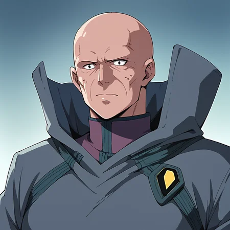 score_9, score_8_up, score_7_up, best quality, masterpiece, source_anime, zPDXL3, BREAK bald, boddolezar, old man, 1boy, solo,<lora:BoddleZer_Macross_ponyXL:1>