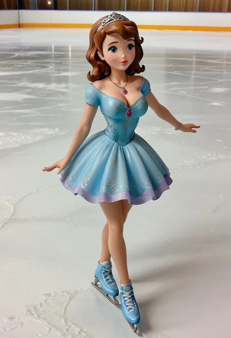 sofia_the_first, necklace, figure skating leotard,sexy dress, on ice rink, large breasts, cleavage