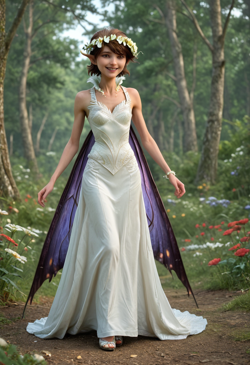 score_9, score_8_up, score_7_up,score_6_up,BREAK
1girl,<lora:Marianne:1> marianne, brown hair, brown eyes, fairy, pixie, short hair, pointy ears,  butterfly wings, purple wings,  wedding dress, flower crown, slight smile
solo,thin body,, standing on her from, full body view, in forest, petite body, skinny , , bellybutton ,(arched back), random pose, random_pose
, Expressiveh, concept art,, best quality,(hyperrealistic art:1.2) ,  
BREAK
extremely high-resolution details, photographic, (realism pushed to extreme:1.2), fine texture, (incredibly lifelike:1.2), (3d:1.2),  zPDXL3 <lora:Eyes_High_Definition:0.25> eyeshd
 <lora:Expressive_H:1> expressiveh