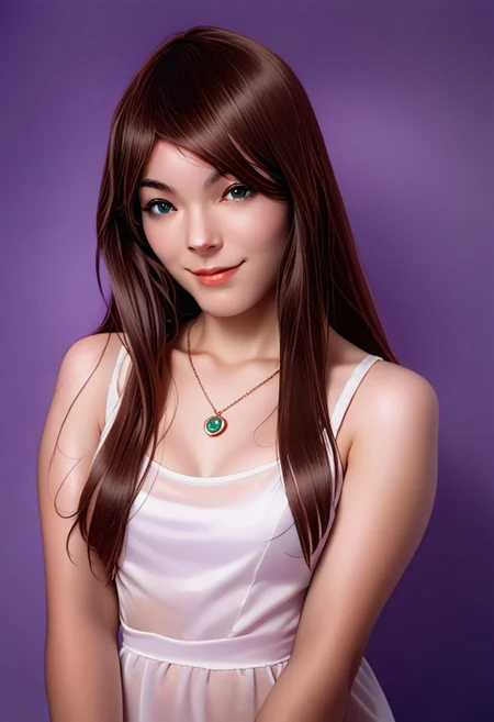 score_9, score_8_up, score_7_up, score_6_up, source_cartoon, 1girl, female, solo, femenine, petite, lean, pale skin,, soaking wet hair, smile, diaphonous white dress, bronze necklace, medium breasts, female focus, official style, close up, perfect anatomy, perfect face, standing, abstract beauty, beautiful, centered, looking at the camera, approaching perfection, dynamic, moonlight, highly detailed, watercolor painting, artstation, concept art, smooth, sharp focus, illustration, portrait