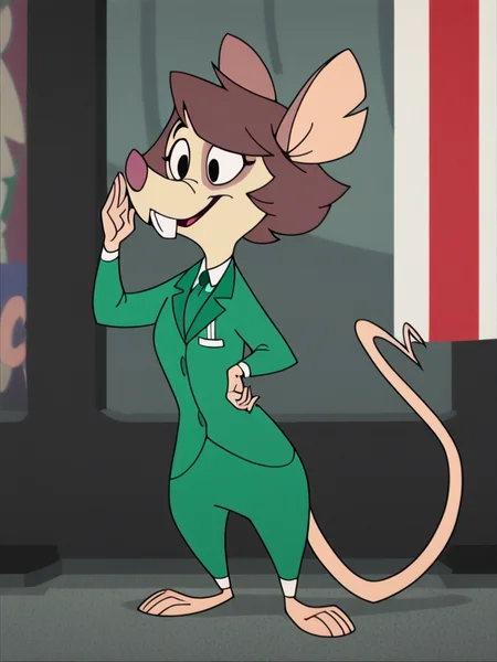 score_9, score_8_up, score_7_up, score_6_up, score_5_up, score_4_up, source_furry, Julia_PonyXL, 1girl, solo, kinked tail, (green pant suit, standing), podium, crowd, speech bubble, straight-arm salute, banners, detailed face, detailed eyes, crisp, detailed background, <lora:Julia-v1:1>