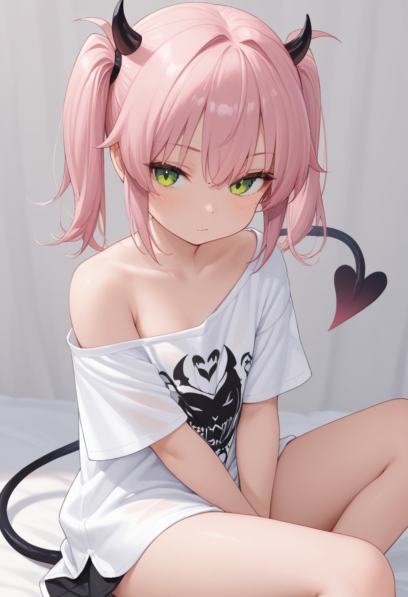 score_9, PherimonyChan, oversized t-shirt, off-shoulder, snatch,