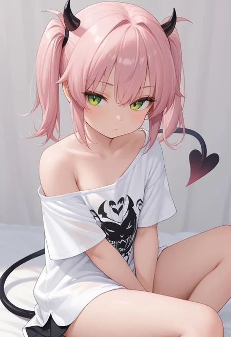 score_9, PherimonyChan, oversized t-shirt, off-shoulder, snatch,