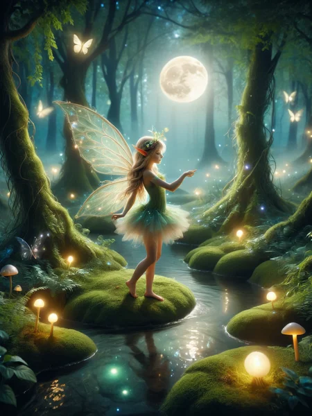 <lora:Fairy_Style_SDXL:1> A glade where ais-fairy pixies weave dreams into the moonlight, casting illusions that blur the lines between reality and fantasy.