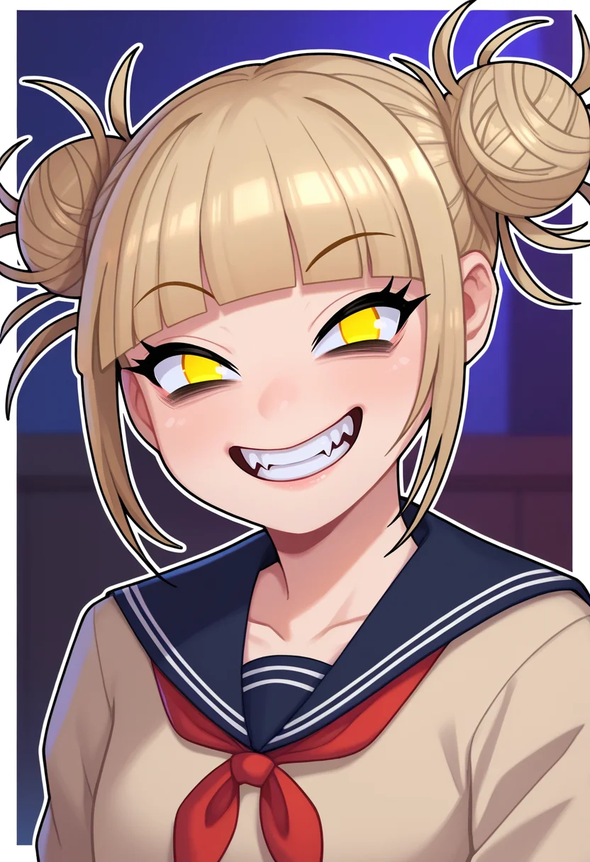 score_9, score_7_up, BREAK   <lora:kannelart-guy-PONYv1:1>, no pupils, 1girl, solo, toga himiko, portrait, crazy smile,
