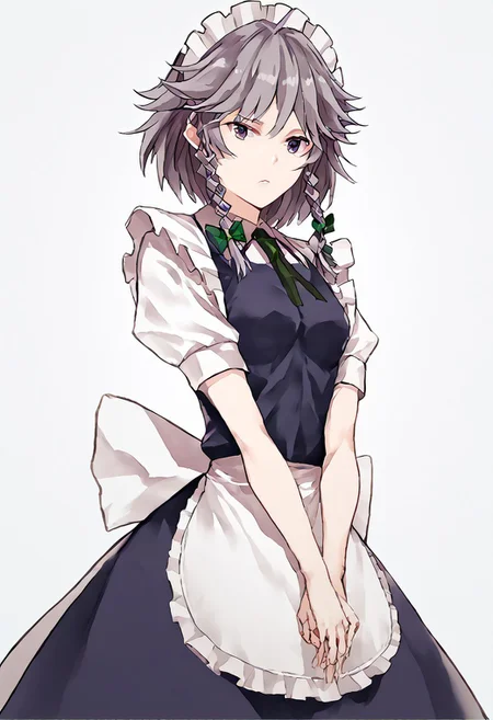 score_9, score_8_up, score_7_up, score_6_up, score_5_up, score_4_up, source_anime, 1girl, solo, 
Sakuya, bow, dress, maid, maid headdress, short sleeves, 
masterpiece, best quality, very aesthetic, absurdres,