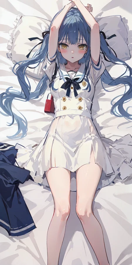 masterpiece,absurdres,lying on bed,
eye_contact,
<lora:char-mygo_丰å·ç¥¥åtogawa_sakiko_bangdreamitsmygo:0.6>,togawa_sakiko_bangdreamitsmygo,人-mygo-mygo_丰å·ç¥¥åtogawa_sakiko_bangdreamitsmygo,
long_hair,bangs,ribbon,hair_ribbon,black_ribbon,white_dress,yellow_eyes,Reach out to viewer,(miniskirt:0.7),sidelocks,blue_hair,
from_above,legs,
blush,parted lips,shy,, masterpiece, best quality,absurdres,1girl,solo,front view,white background,looking_at_viewer,eye contact,