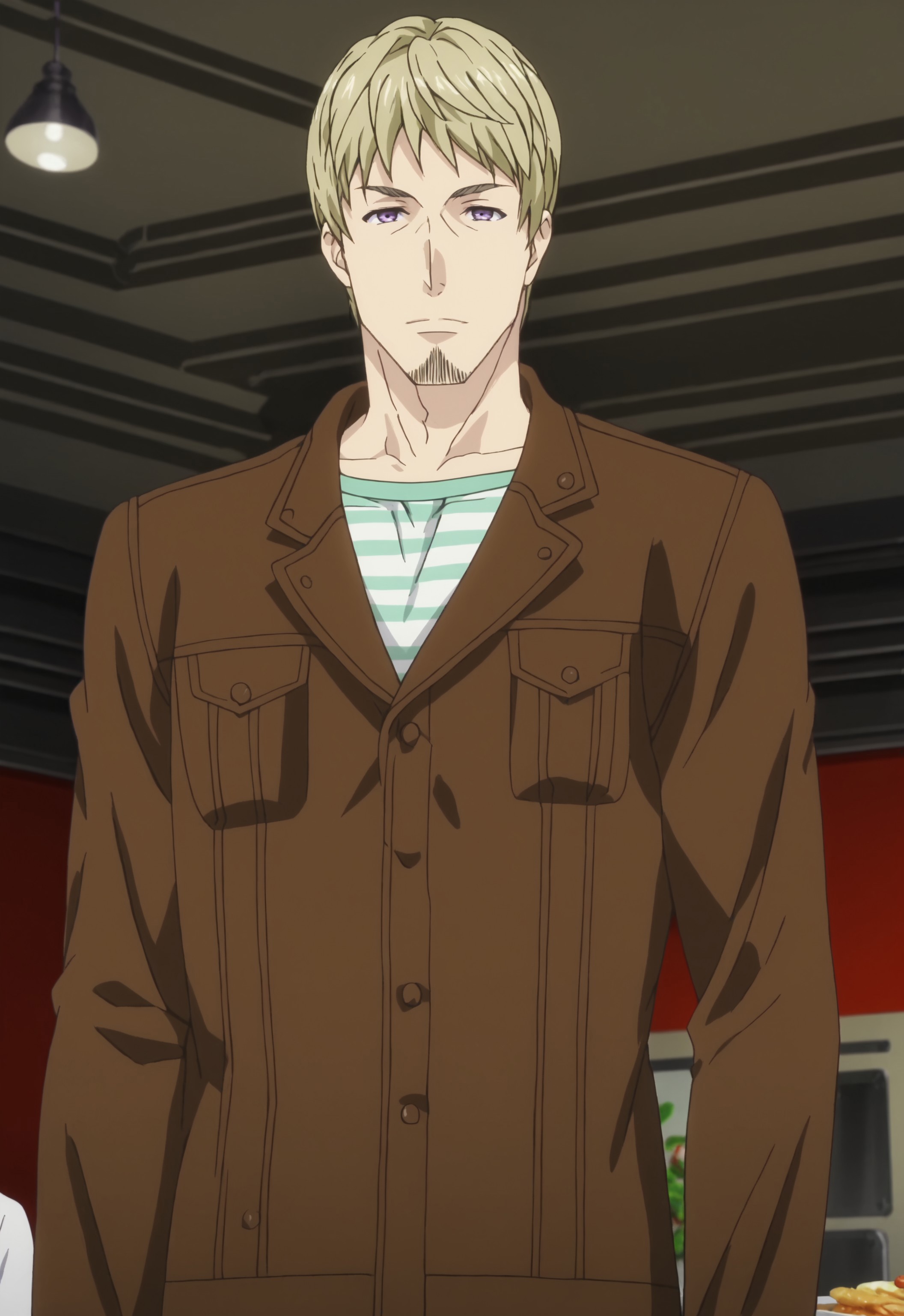 safe_pos, safe_pos, score_9, score_8_up, rating_nsfw, ultra hd, absurdres, best quality, ultra quality, masterpiece, masculine, solo, 1boy, male focus, best anatomy, best eyes, detailed eyes, best hands, sexiest man alive, erotic, gay porn, hand with five fingers, mature male, anime screencap

FoodAbel, anime screencap, blonde hair, purple eyes, goatee, striped shirt, brown jacket, facial hair, open eyes, looking at viewer, full body, restaurant background, Expressiveh