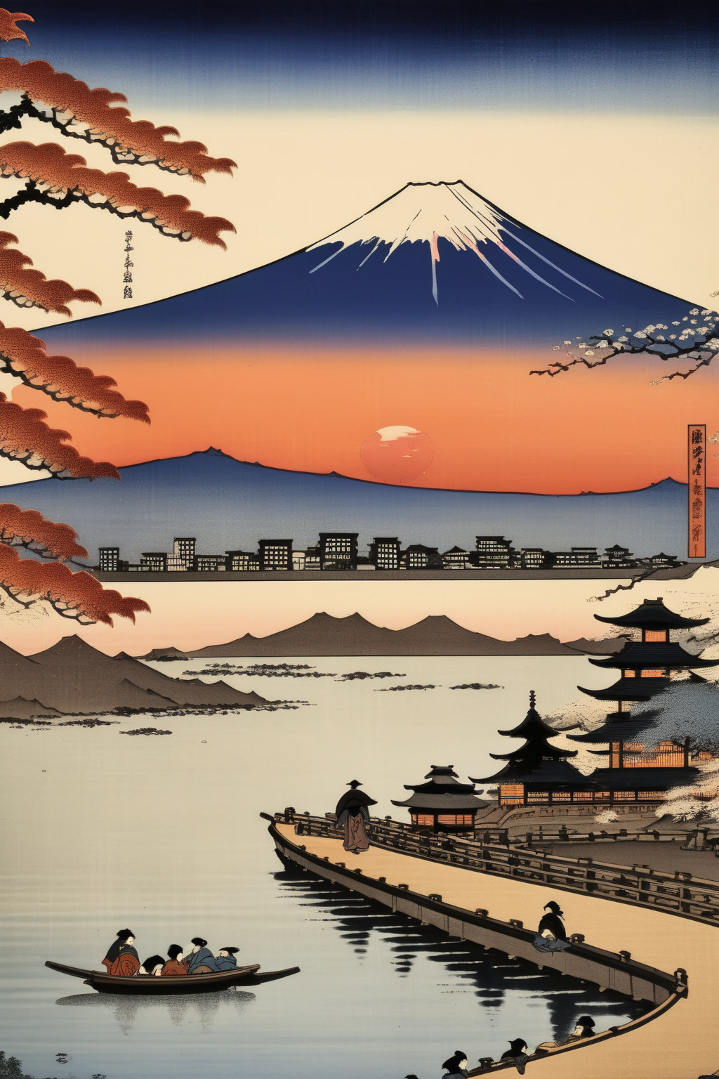 <lora:Ukiyo-e Art:1>Ukiyo-e Art - Mount Fuji at dusk from the Sumida River embankment ukiyo-e style