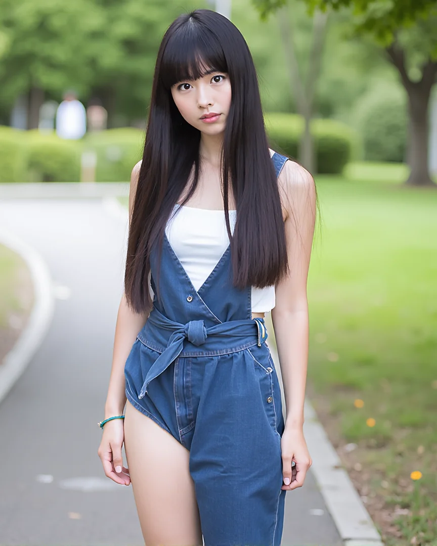 a photo of <lora:ts_f1d_quartz_20240926_2400:0.75> Japanese girl with long hair wearing s1ngl3g pants <lora:ts-f1d-singleg-20250401:1>