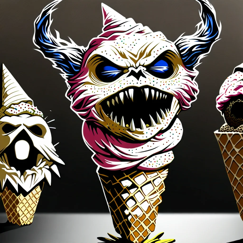score_9, score_8_up, score_7_up. <lora:monster_foodPony:0.8>,monster_food,
ice cream, no humans, food, ice cream cone,  > <, closed eyes, food focus, teeth,ice cream monster,scoop