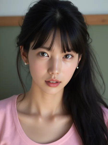 [2][118]Realistic photograph, close-up, upper body, face focus, 1girl, solo, looking at viewer, smile, shirt, upper body, white shirt, outdoors, blurry background, realistic, twintails, blurry, day, brown hair, lips, brown eyes, long hair, bangs, closed mouth, photo background