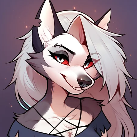 score_9, score_8_up, score_7_up, score_6_up, score_5_up, score_4_up, by fr95, furry, furry female, solo, Loona, helluva boss, portrait, hellhound, cute, smile, looking at you <lora:F-R95_style:1>