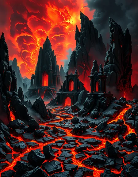 A terrifying and surreal depiction of the depths of Hell. The landscape is vast and nightmarish, filled with jagged obsidian cliffs, rivers of molten lava, and towering spires of blackened rock. The sky is a swirling vortex of crimson and black, illuminated by eerie, flickering flames. Chains dangle from massive, decaying arches, and tormented souls writhe in agony, their ghostly figures stretching toward the burning sky. Demonic creatures with twisted horns and glowing eyes lurk in the shadows, watching hungrily. The ground is cracked and scorched, exhaling thick plumes of sulfuric smoke. In the distance, a colossal, menacing throne made of skulls and bones looms over the infernal landscape, occupied by a shadowy, horned figure. The atmosphere is thick with despair, enhanced by a dramatic, chiaroscuro lighting effect that contrasts the deep shadows with the hellish glow of the flames. Hyper-realistic, highly detailed, dark fantasy style.
<lora:SDXLFaeTastic2400:0.4> <lora:extremely_detailed:0.4> extremely detailed,<lora:depths_of_h3ll:1>,depths of h3ll, Masterpiece,best quality,hi res,8k,hi res,8k,award winning,(sharp focus, intricate, highly detailed),