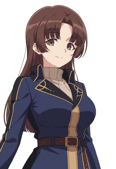 <lora:Kaina Noss_illustrious-000040:1>,
TX_KL,1girl,solo,long hair,brown eyes,smile,skirt,belt,white background,simple background,jacket,breasts,sweater,looking at viewer,blue jacket,long sleeves,turtleneck,blue skirt,closed mouth,turtleneck sweater,large breasts