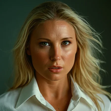 cinematic film still of  <lora:Devon Lee:1> Devon Lee
<lora:eyetune:0.1>
<lora:perfection style:0.1>
<lora:detailed:0.1>
neutral facial expression of a woman with blonde hair and a white shirt, movie themed, sharp, detailed skin, epic cinematic photography, artistic, creative, wrinkly face, dramatic lighting style, cinematic color style, Kodak film style, skin pore, emotional style, gustier style, facial expression style, neutral facial style, 1girl, solo, long hair, looking at viewer, blonde hair, simple background, brown eyes, closed mouth, lips, portrait, realistic, nose, photorealistic, serious look, olf wom, shallow depth of field, vignette, highly detailed, high budget, bokeh, cinemascope, moody, epic, gorgeous, film grain, grainy