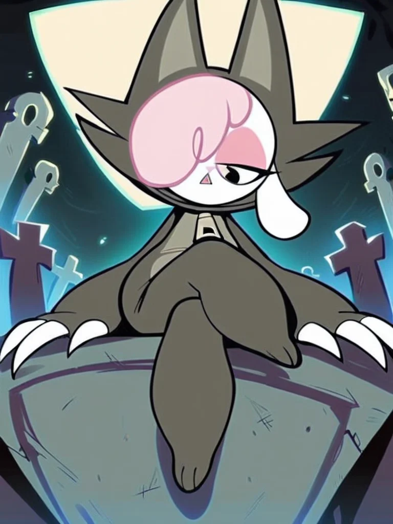 score_9, score_8_up, score_7_up, score_6_up, score_5_up, score_4_up, source_furry, Cofi_PonyXL, on_model, hood_up, claws, triangle mouth, graveyard, sitting on tombstone, crossed legs, <lora:Cofi-PonyXL-v2:1.0>