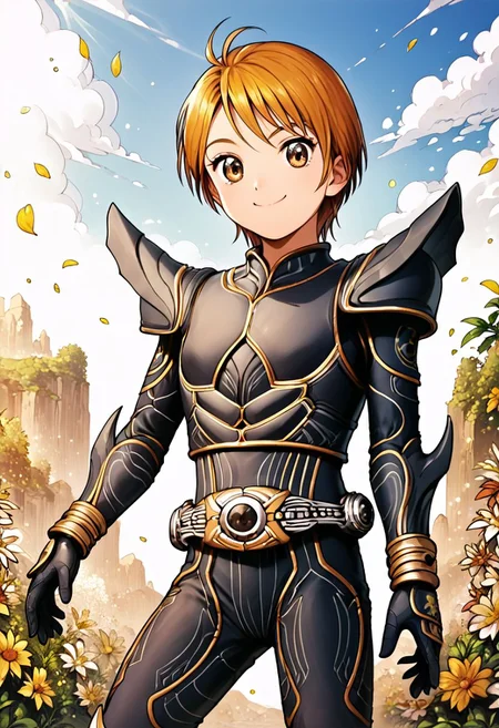 score_9, score_8_up, score_7_up, 
cute, young, looking at viewer ,small breast, best quality,Amazing,finely detail,1girl, kuugaultimate, armor, belt, bodysuit, black armor, rider belt , nagisa