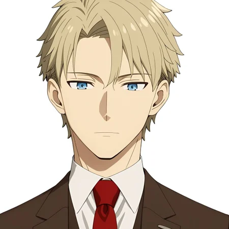 ASCII masterpiece, best quality, loid_forger, 1man, shirtless, slim lean body, detailed reflective light blue eyes, blonde hair, formal, suit, brown jacket, collared shirt, red necktie, dark brown vest, brown pants, in front of a (plain white background: 1.2), 4k, 8k, intricate detail, soft lighting,