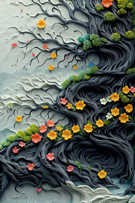 <lora:artfullyTREELUSION_SDXL_V1:1>, arttrlsn,
<lora:artfullyFLOWERTREE_SDXL_V:1>, artflwtr, tree, waterfall, flowers, carved relief