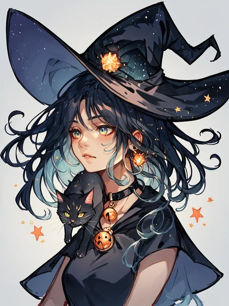 score_9, score_8_up, score_7_up, score_6_up, score_5_up, score_4_up, <lora:yum4rtXLP:0.8> yum4rt, galaxy, witch, 1girl, cat
