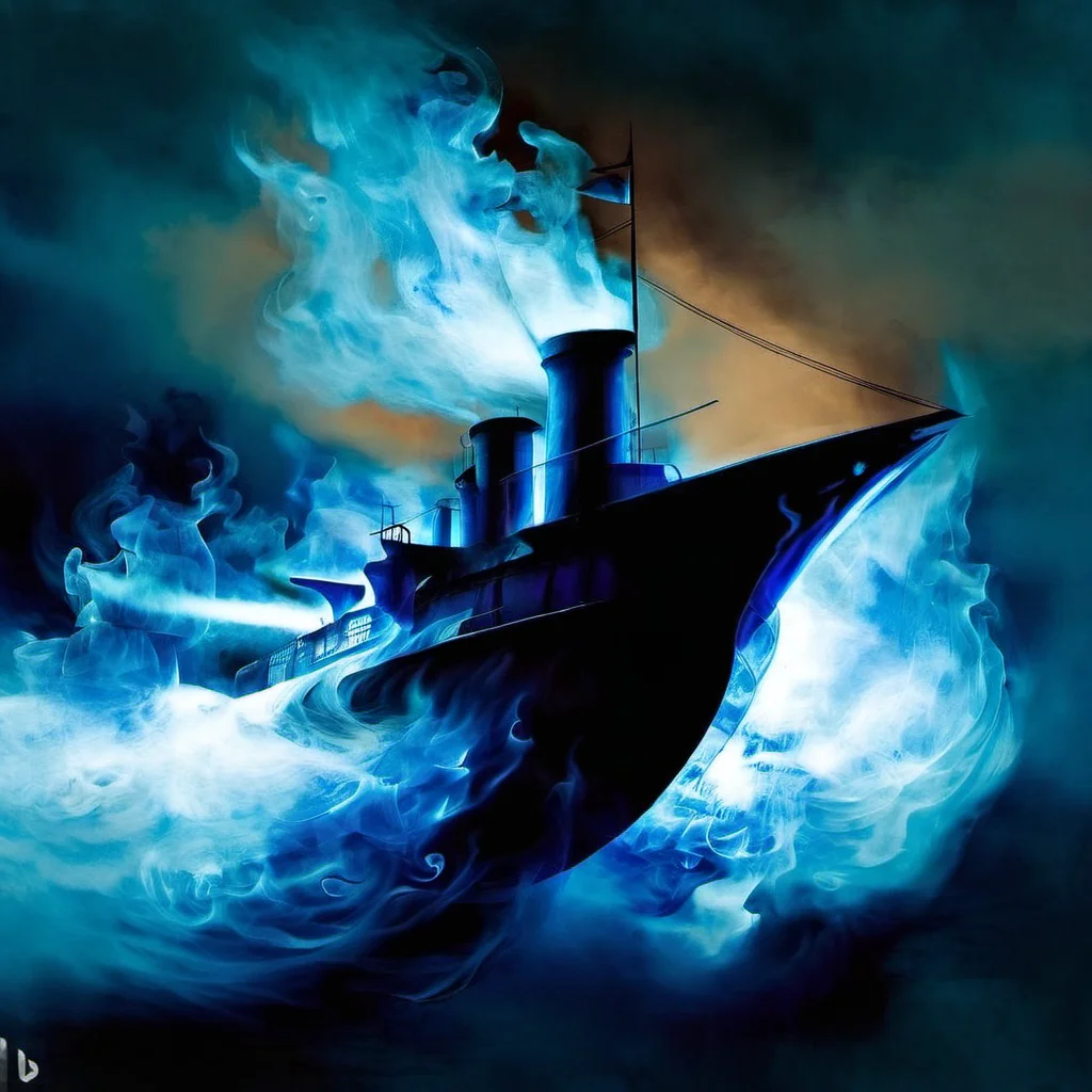 ship, blue flame  <lora:[XL]bluefire:1>