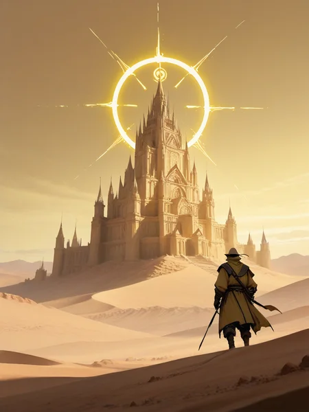 masterpiece, best_quality, amazing quality, newest,
ink style art.
desert scenery, huge palace,
adventurer, shadow and light.
ink painting style art backdrop, yellow and neon light theme.
shoot form above, dynamic composition, dynamic angle.
<lora:Fant5yP0ny:0.8>