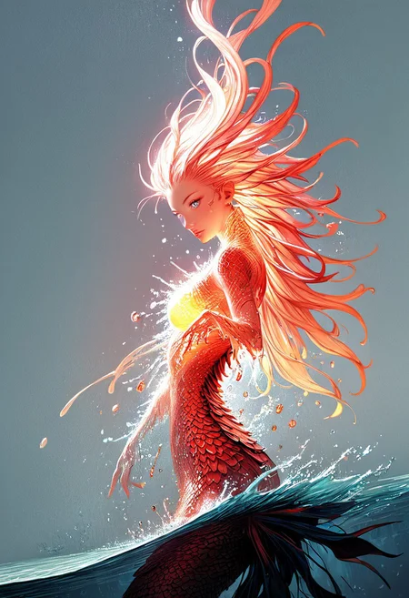 (score_9, score_8_up), score_7_up, zPDXL, solo, <lora:MythAnim3Style:0.8>, MythAn1m3, source_anime, 1girl, mermaid, dark mysterious backgroud, Iridescent eyes, aquatic scene, dreamlike atmosphere, mystical, ethereal light, detailed textures, whimsical, rippling, dripping, water element, very long cascading hair, water, very beautiful, sexy, sexy body, beautiful body, scales, wet body, Iridescent scales, bubbles, water drops, Iridescent skin, multi colored eyes, partially underwater shot, watce, bioluminescent skin, bioluminescent, glowing, bioluminescent scales, bioluminescent hair, FastNegativeV2, laser light clothes, submerged breast, water line on lense, view from under water, light hair